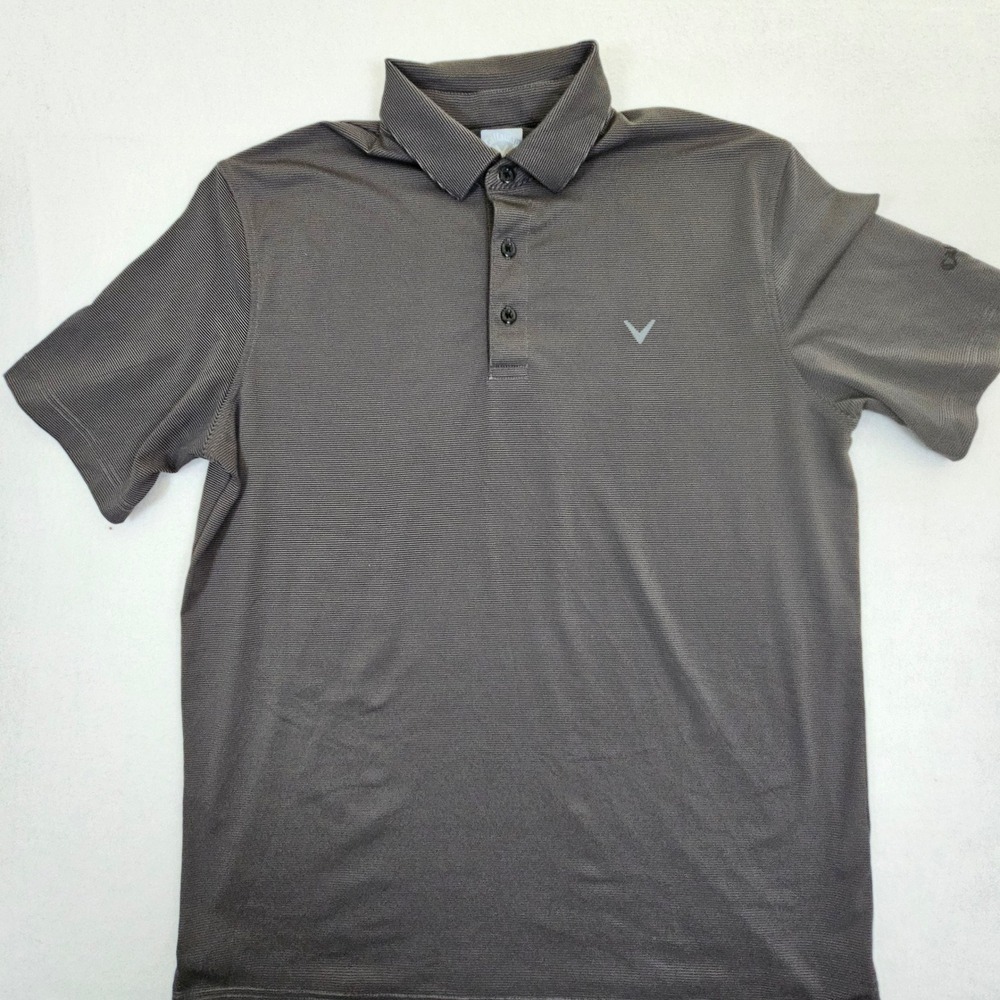 Callaway Opti-Dri‎ Mens Polo Shirt Medium Gray Black Micro Stripe Short Sleeve